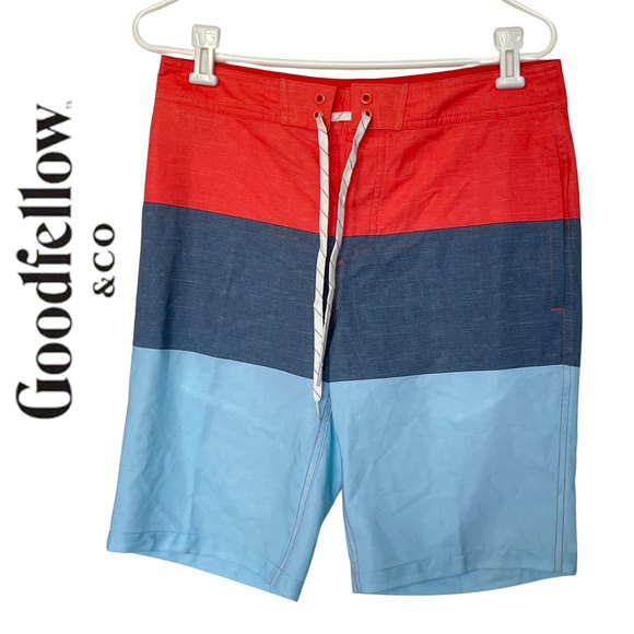 Goodfellow & Co Men's 10" Color block Board Shorts Red Size 30 - Picture 1 of 4